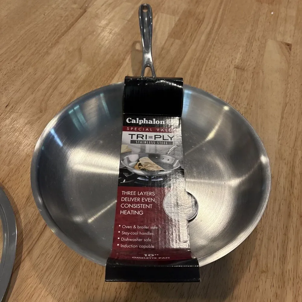 Calphalon Tri Ply Stainless Steel  10” Omelette Pan With Lid New